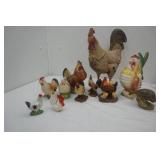 Vintage Ceramic Chicken & Rooster Figurines. 1 Turkey Figurine