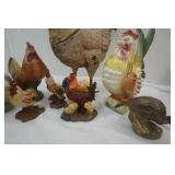 Vintage Ceramic Chicken & Rooster Figurines. 1 Turkey Figurine