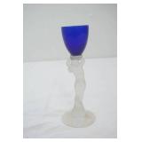 Vintage Cambridge Glass Co #3011 "Statuesque" nude stem cordial glass. Cobalt Blue & frosted glass 6" tall (produced between 1931-1958)