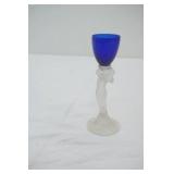 Vintage Cambridge Glass Co #3011 "Statuesque" nude stem cordial glass. Cobalt Blue & frosted glass 6" tall (produced between 1931-1958)