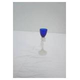 Vintage Cambridge Glass Co #3011 "Statuesque" nude stem cordial glass. Cobalt Blue & frosted glass 6" tall (produced between 1931-1958)