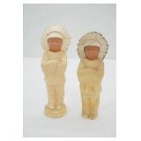 Vintage 1950s celluloid Native American Chief Dolls. St. Labre Indian School Souvenirs 5.5" & 6" tall