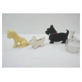 Vintage Scottie Dog Figurines & Vintage Scottie Clear Glass Dish