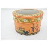 Vintage-Style Halloween Clear Lidded Round Box. 6.5" diameter by 4" tall