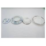 Vintage Blue Dresden pattern round covered butter dish (porcelain);