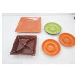 Vintage Colored Glazed Ceramic plates, Bowls, Serving Dishes