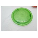 Vintage Jeannette Glass Sunflower Pattern Footed Cake Plate. Green Depression Glass