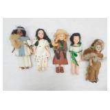 Vintage 50s/60s Native American-Themed Costume Dolls (5ct) celluloid plastic