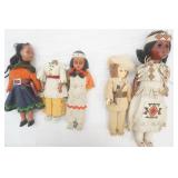 Vintage 50s/60s Native American-Themed Costume Dolls (5ct) celluloid plastic