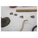 Vintage Collectibles Lot: Apron, Hobo Soup Can, cast iron rings and More