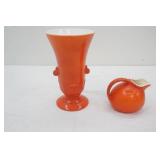 Vintage Anchor Hocking Vitrock Vase "Orange Sea Shells" Pattern; Vintage small tilt ball creamer/pitcher. Hall?