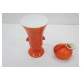 Vintage Anchor Hocking Vitrock Vase "Orange Sea Shells" Pattern; Vintage small tilt ball creamer/pitcher. Hall?