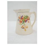 Vintage Steubenville Ivory Floral Pitcher. Black Pinstripe