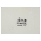 Vintage Steubenville Ivory Floral Pitcher. Black Pinstripe