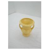 Vintage yellow ceramic pottery vase. double handled 6" tall