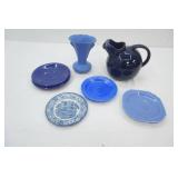 Vintage Cobalt Blue Ceramics, Blue Transferware Ironstone Plate, Ala Carte Earthenware Trend Pacific Navy Blue Ceramic Glaze Pitcher