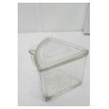 Vintage Triangular Clear Glass Refrigerator Dish. Pie Container