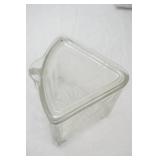 Vintage Triangular Clear Glass Refrigerator Dish. Pie Container