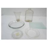 Vintage Clear Glass Bottle, Vase, Pie Plates