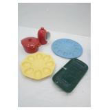 Vintage Colored Ceramics. Egg Plates, Small Casserole and more