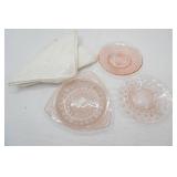 Vintage Pink Depression Glass Plates and Doilies