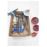 Hardware Lot: hole cutting bits, Allen wrenches, drill bits, screwdrivers