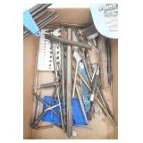 Hardware Lot: hole cutting bits, Allen wrenches, drill bits, screwdrivers