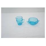 Vintage Fostoria Priscilla Blue Glass Sugar Bowl & Creamer Set. Azure Blue