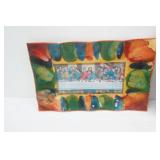 Rosemaling folk art napkin holder, I see The Moon Sign, Metal Maple Leaf Hook, Crucifixion of Jesus, Vintage Tin TV Tray, Last Supper Collage Art on Glass