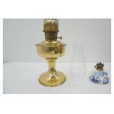 Vintage Aladdin Model 23 Brass Kerosene Lamp; Delft Pattern vintage ceramic oil lamp