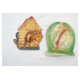 Vintage Ceramic Wall Plaques. "Doghouse Blues" & Chalkware Horse Head Figurine