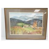 Framed Art Print Vintage Watercolor. Signed D Duell 21"x27"