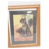 Vintage Framed Print mother Schnauzer with two puppies 13x16"