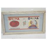 Framed, Original Vintage Tomato can label for the "Og-Na" brand 13"x7.25"