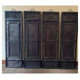 Chinese Mountain River Porcelain Blue & White Carved Wood Large Wall Panels