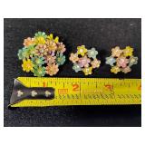 Three Floral Brooch & Earring Sets