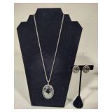 Whiting Davis Hematite Oval Pendant & Clip Earrings Set