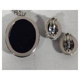 Whiting Davis Hematite Oval Pendant & Clip Earrings Set