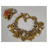 Warner Brothers 1992 Stamped Looney Toons Charm Bracelet & Disney Pooh Pin