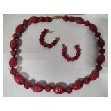Carved Cinnabar Beaded Necklaces & Earring Set