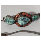 925 Sterling Hair Clip w/Turquoise & Coral Beads