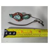 925 Sterling Hair Clip w/Turquoise & Coral Beads