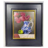 "Black Throated Warbler & Tulips" Framed Art by Rebecca Nycz