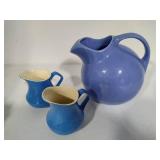 Vintage Homer Laughlin Blue Ice Lip Water Pitcher & Two Smaller Pitchers