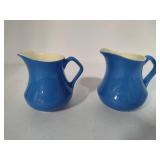 Vintage Homer Laughlin Blue Ice Lip Water Pitcher & Two Smaller Pitchers
