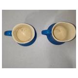 Vintage Homer Laughlin Blue Ice Lip Water Pitcher & Two Smaller Pitchers