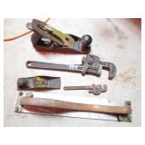 Manual hand planers and pipe wrench...