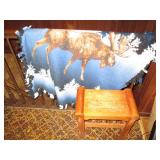 Vintage wooden stool and handmade t...