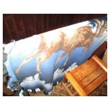 Vintage wooden stool and handmade t...