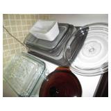 Glass bakeware pans, wood knife blo...